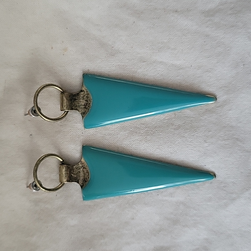 Teal triangle earrings